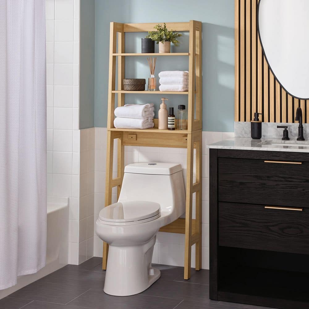 Glacier Bay 24 in. W x 65 in. H x 10 in. D Fluted Natural Oak Over The Toilet Storage