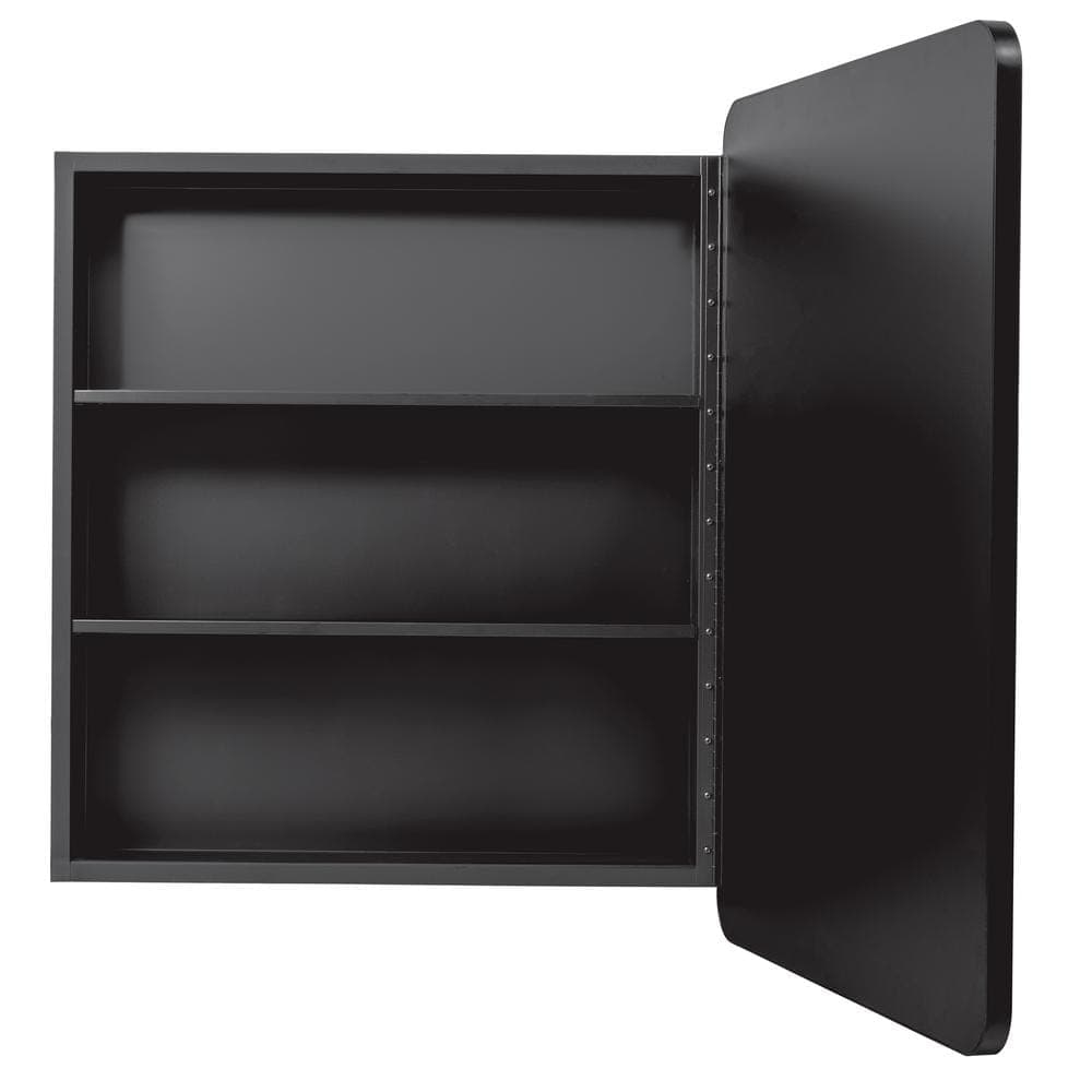 Glacier Bay 24 in. W x 30 in. H Rounded Corner Rectangular Matte Black Medicine Cabinet with Mirror (3)