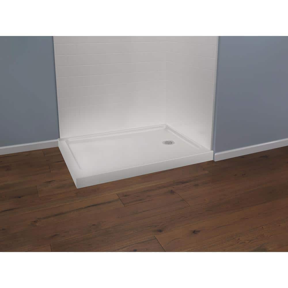 Delta Industrial 48 in. L x 34 in. W Corner Shower Pan Base with Right Drain in High Gloss White (2)