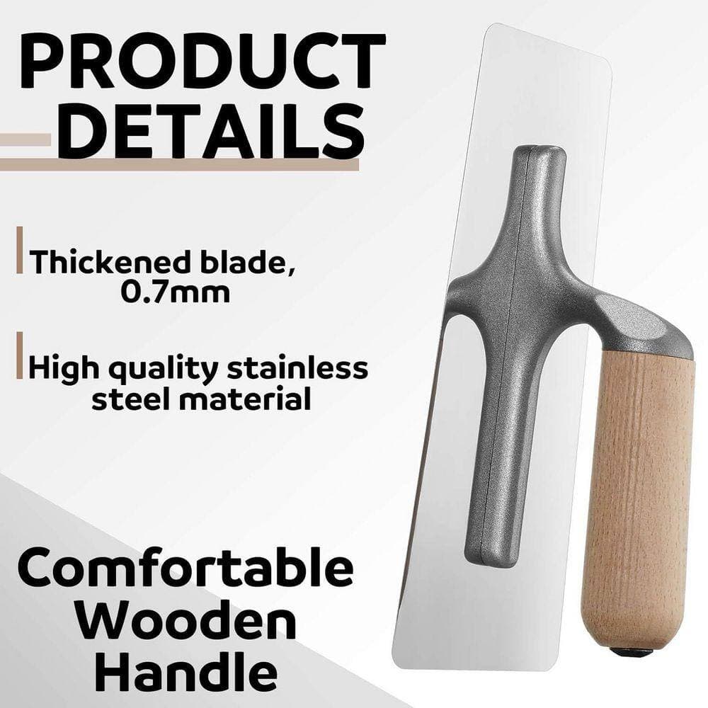 KIWDZFU 7.87 x 3.15 Trapezoid Trowel with Wooden Handle Stainless Steel Plastering Tools Set for Art and Concrete Finishing (3)
