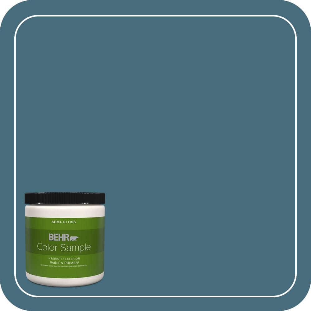 BEHR PREMIUM PLUS 8 oz. #S480-6 Poseidon Semi-Gloss Interior/Exterior Paint & Primer Color Sample
