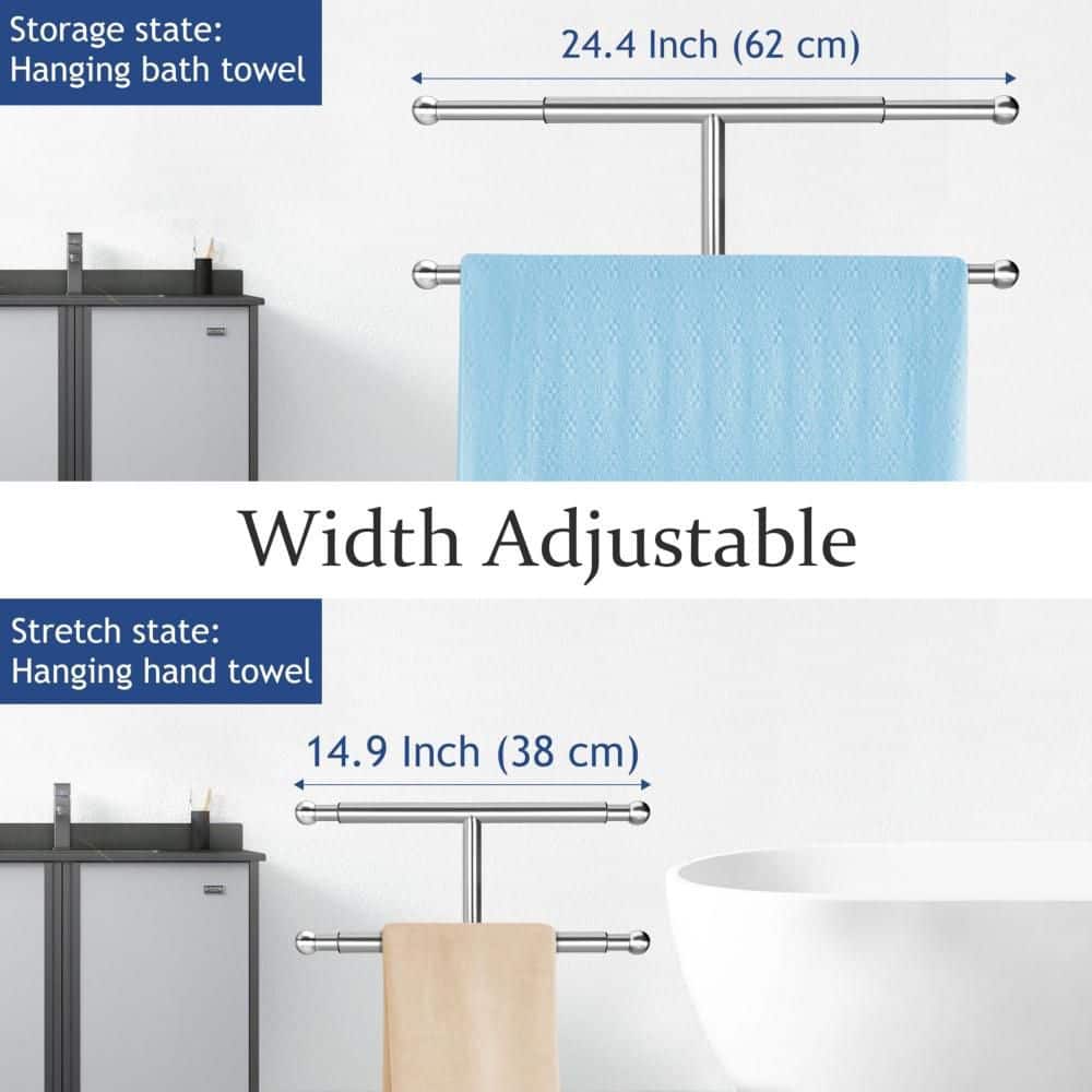 Numhew 2-Tier 40 in. Standing Towel Rack with Marble Base, Width Adjustable and Height Bathroom Towel Rack Stand, Silver (3)