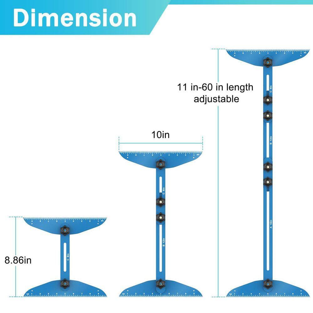 Unbranded 60 in Adjustable Metal Stair Tread Gauge Template Tool Measuring Jig Set for Stairs Risers Shelf Cutting Drywall Blue (2)