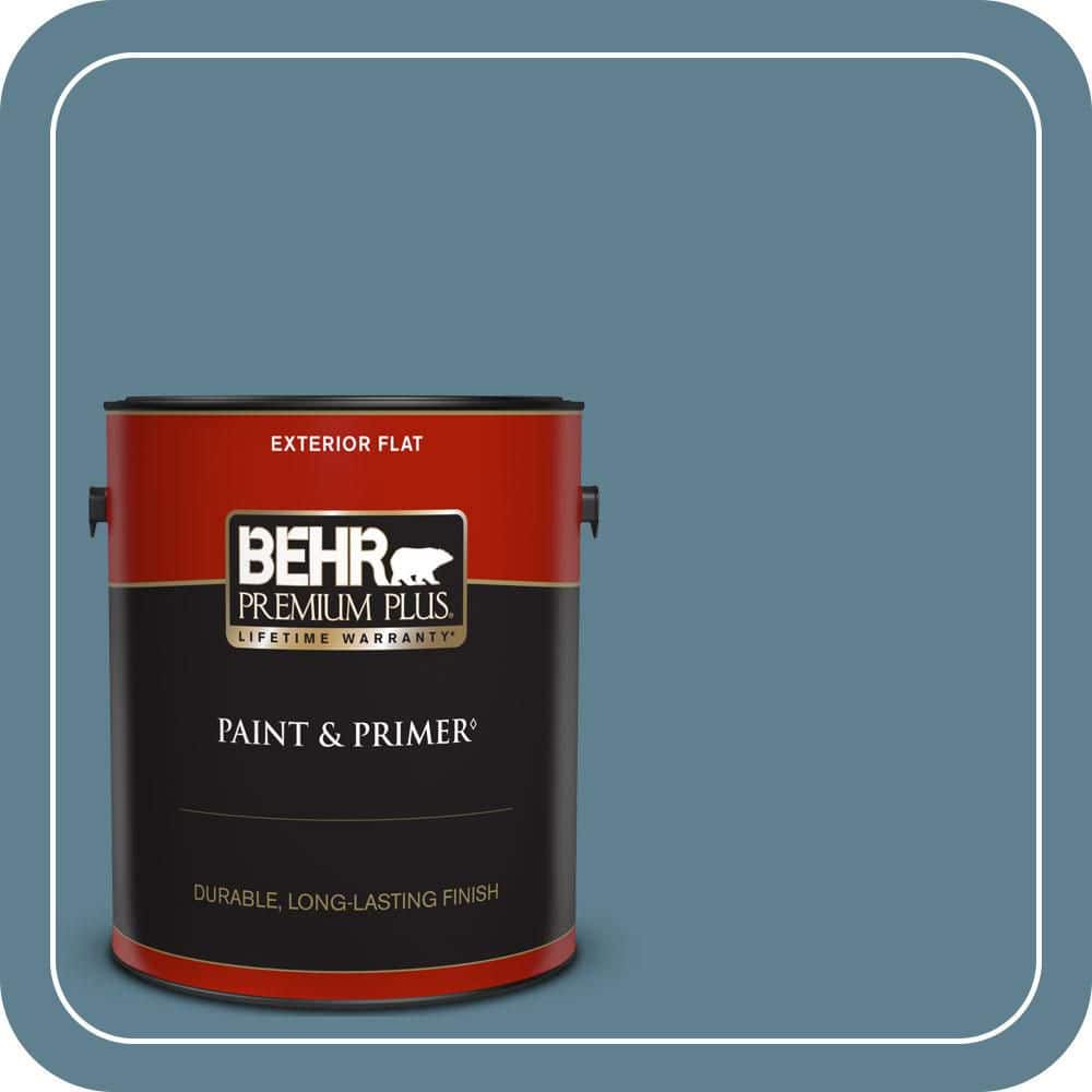 BEHR PREMIUM PLUS 1 gal. #BXC-36 Aegean Blue Flat Exterior Paint & Primer (1)