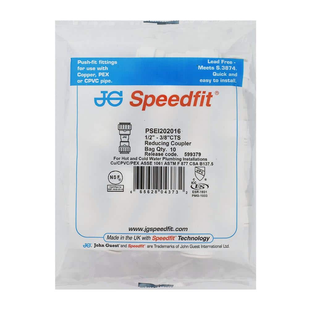 John Guest SpeedFit 1/2 in. CTS x 3/8 in. CTS Push-to-Connect Reducing Coupler Fitting (10-Pack) (3)