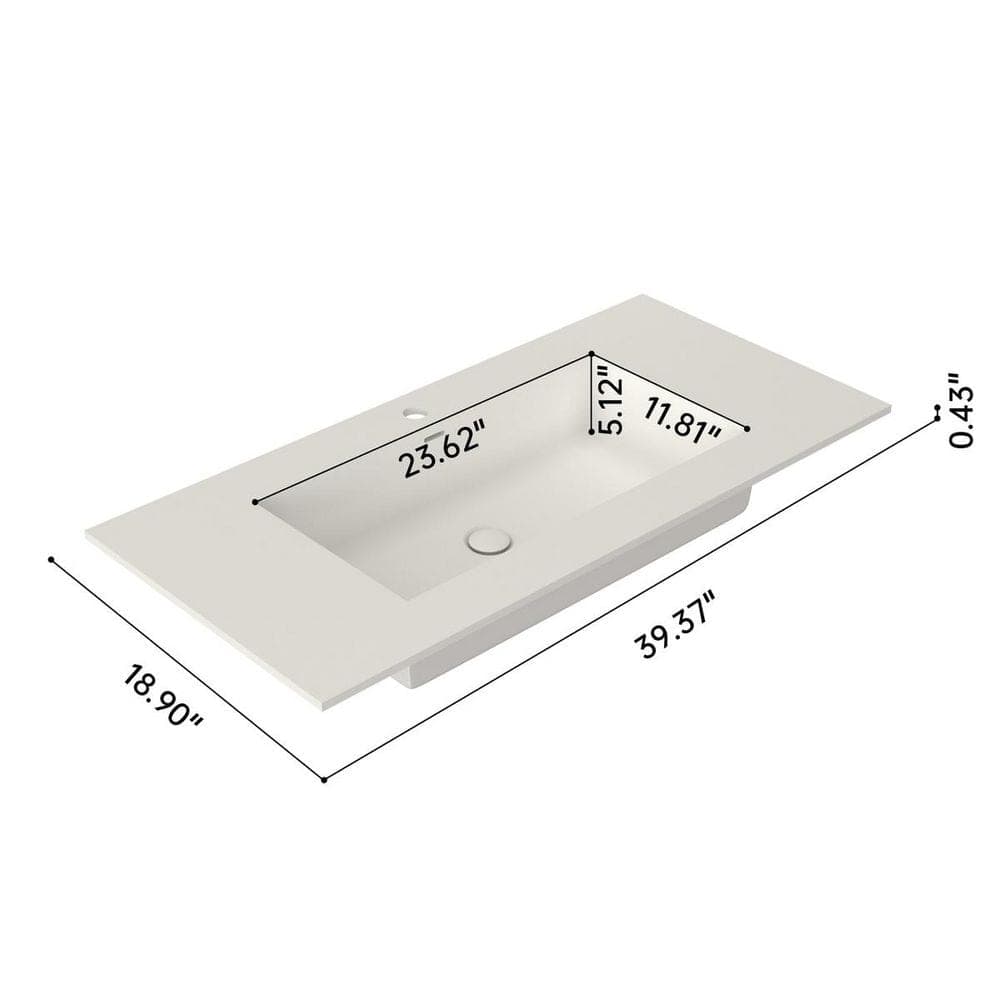 LIVACA 39.4 in. 18.9 in. Drop-In Bathroom Sink in Matte White Solid Surface with Durable Stone Resin Construction (2)