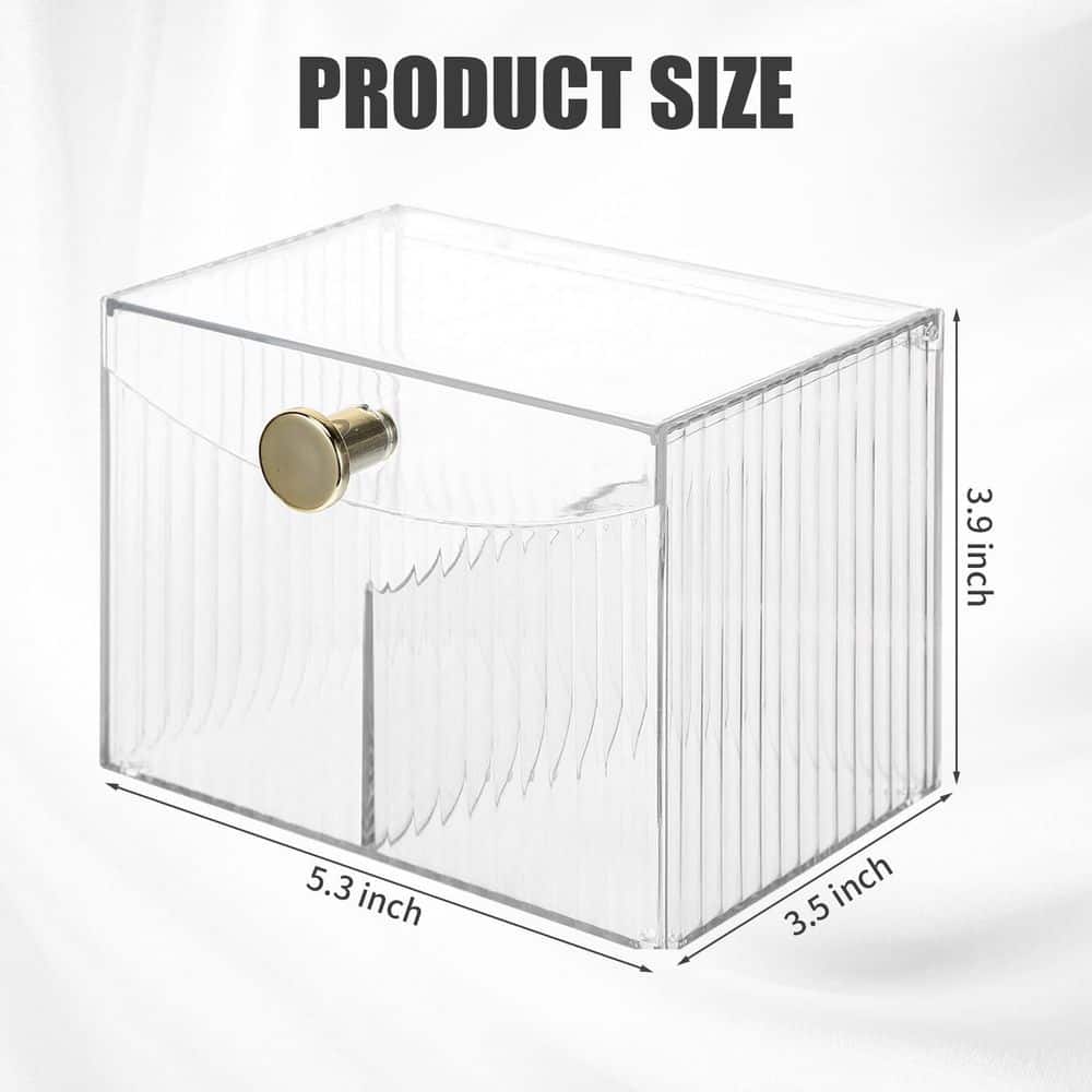 KHKFY 2-Compartment Transparent Cotton Swab and Cotton Ball Organizer with Flip Lid 5.3 x 3.5 x 3.9 in. Clear (2)