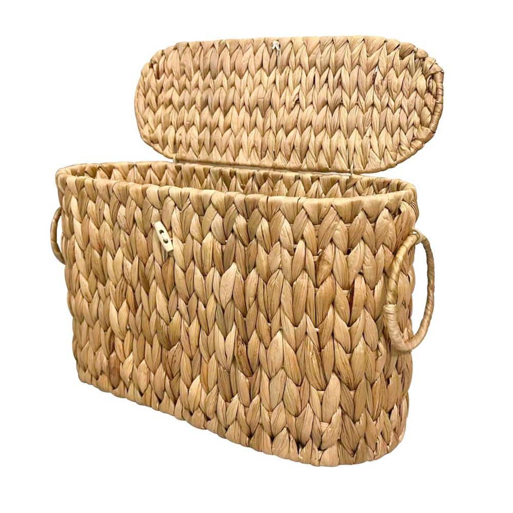 KHKFY Natural Water Hyacinth Wicker Toilet Paper Basket with Lid Holds Up to 9 Mega Rolls 16 x 6.69 x 10.62 in. (1)
