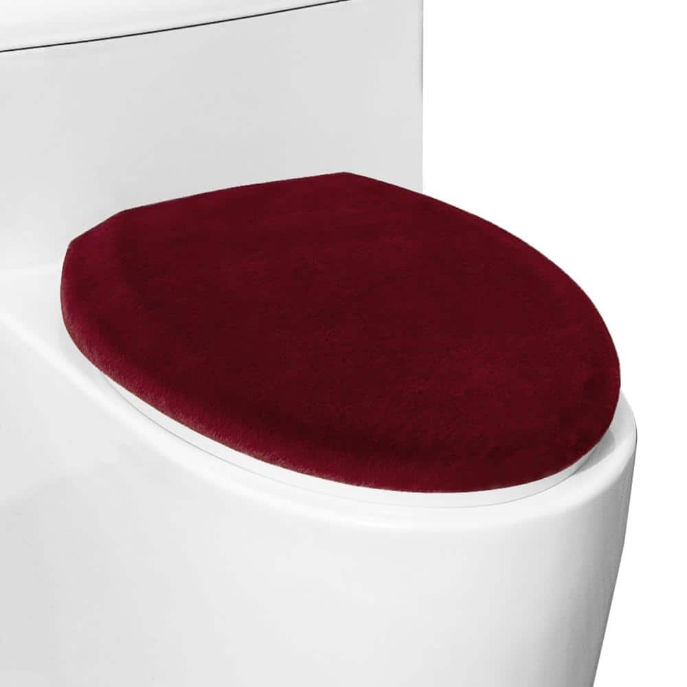 Unbranded 18 x 14.5 in. Soft Plush Elastic-Edge Machine Washable Toilet Lid Seat Cover in Deep Burgundy Red