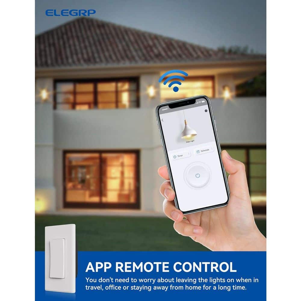 ELEGRP Smart Light Rocker Switch, Single Pole/3 Way, 2.4GHz Wi-Fi Light Switch Compatible w/Alexa & Google Assistant, White 1PC (3)