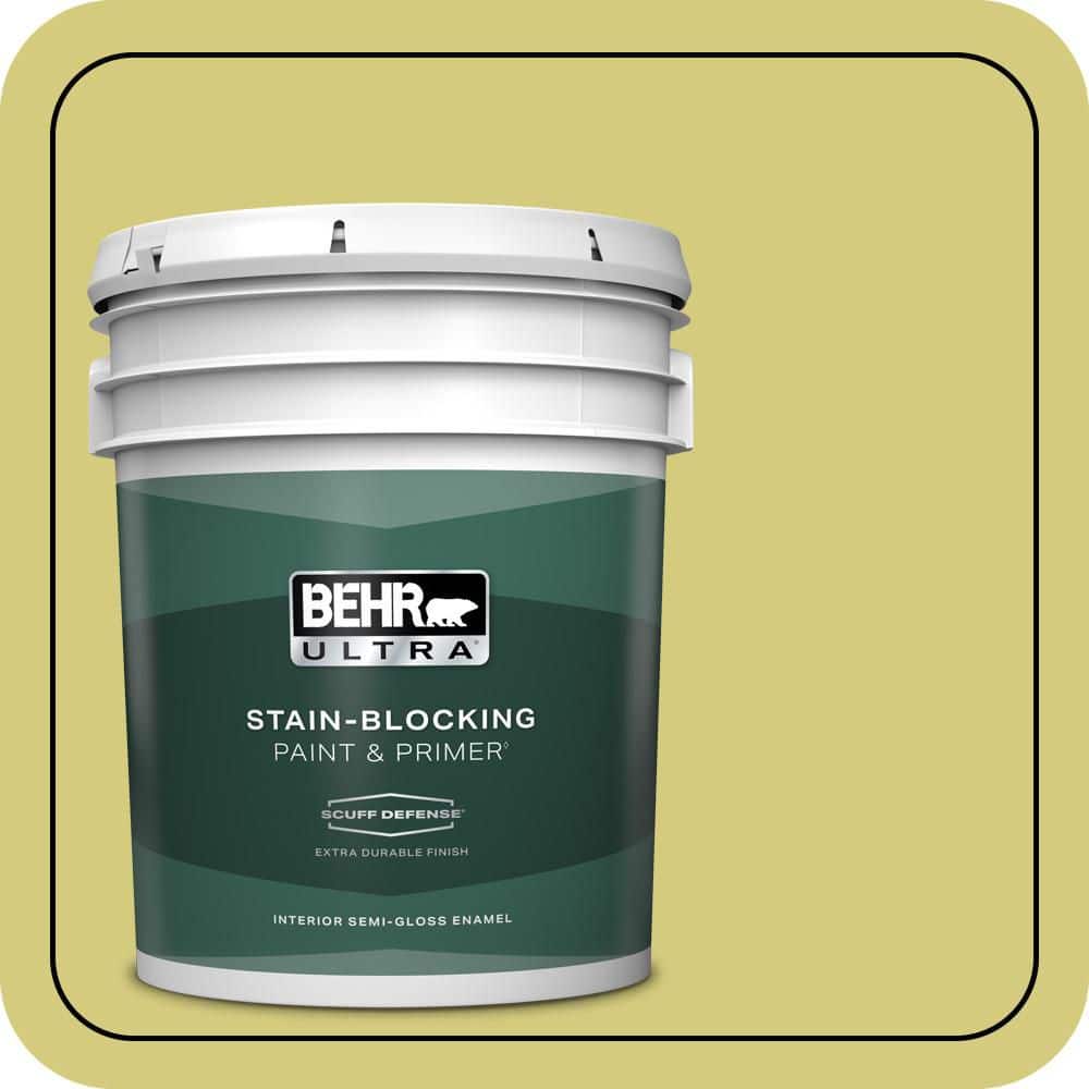 BEHR ULTRA 5 gal. #P350-4 Spring Grass Extra Durable Semi-Gloss Enamel Interior Paint & Primer