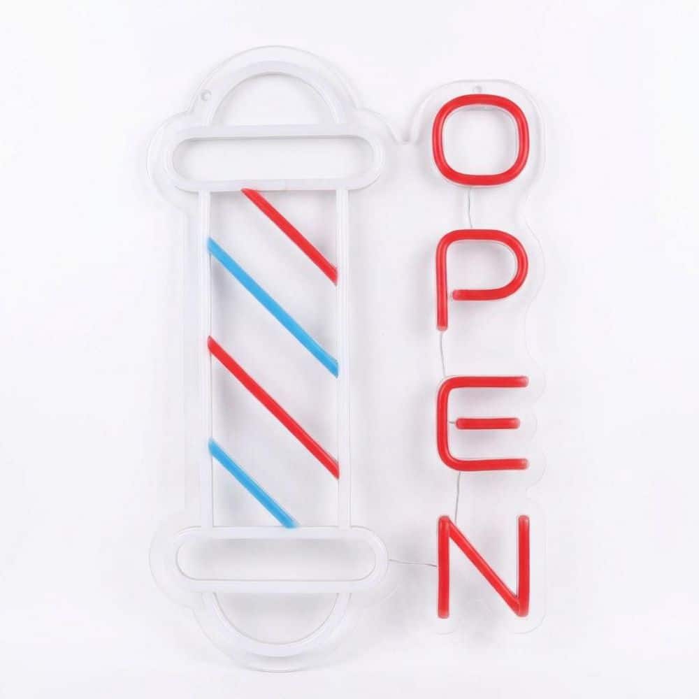 Afoxsos Barber Shop Neon Sign Wall Decor Open LED Light Art Red Blue White Acrylic Neon Tube for Hair Salon Bedroom (1)