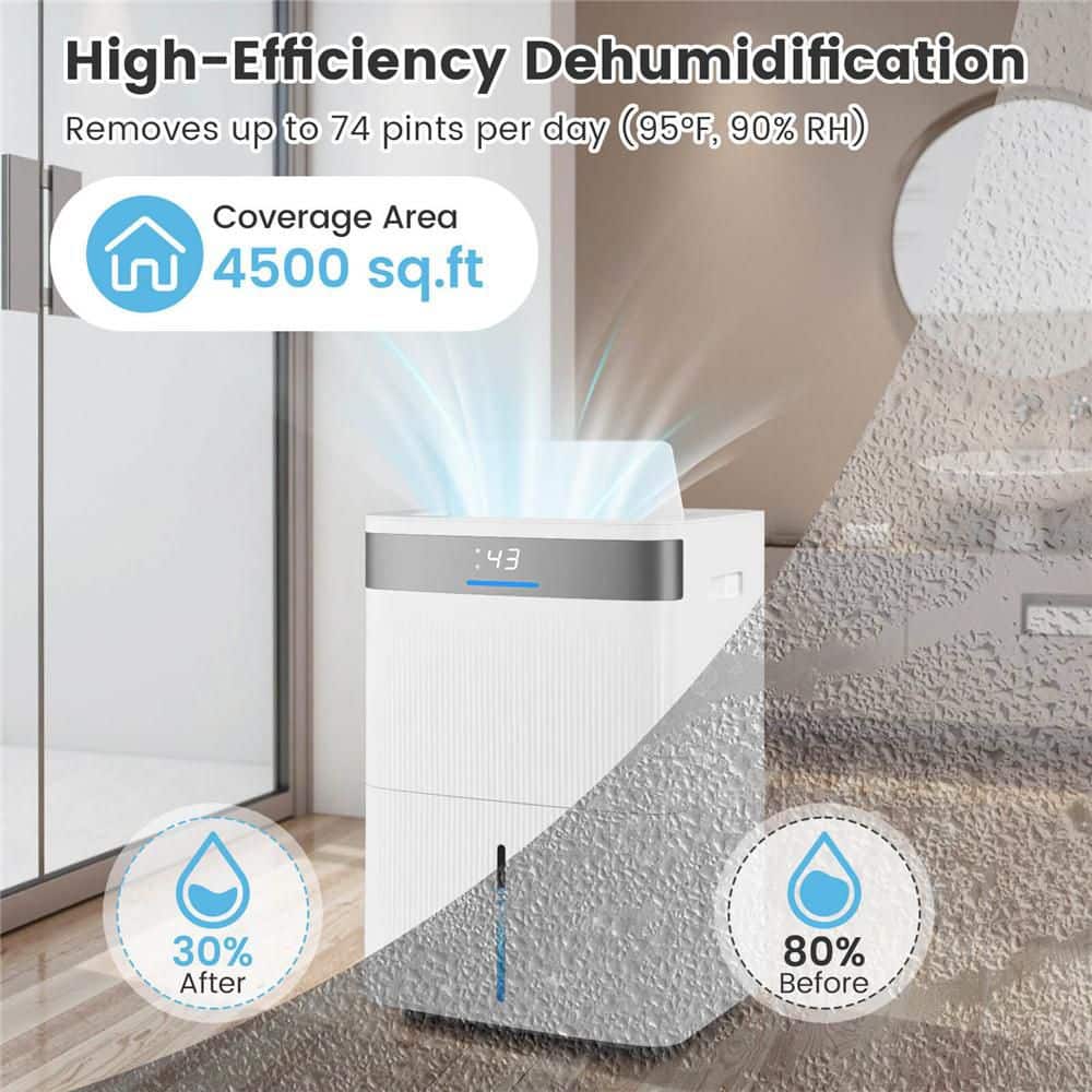 Costway 96 pt. 5500 sq. ft. with Bucket Dehumidifier in. White for Home with Auto/24H Timer (2)
