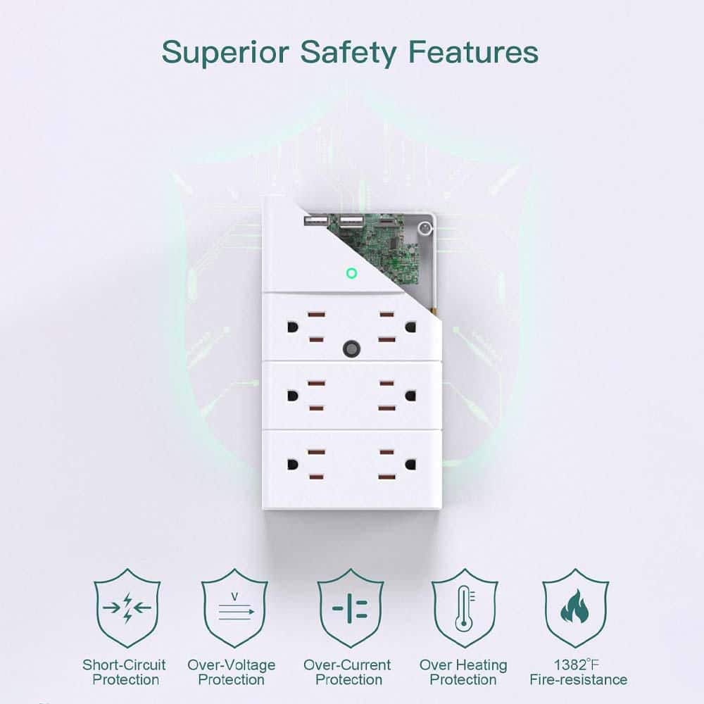 Yichuhaoxi Power Strip 12-Outlet 3-Ports USB-A 1-Ports USB-C Surge Protector with Wall Mount Extender and Safety Features (3)