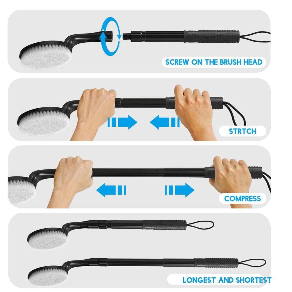 Wudkey 1-Piece Bath Accessory Set with Extendable Curved Brush and Non-Slip Grip in Black (3)