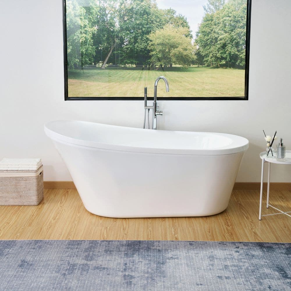 Vanity Art Nimes 70 in. x 34 in. Acrylic Flatbottom Freestanding Soaking Bathtub with Left Drain in White/Polished Chrome (1)