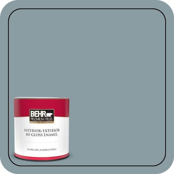 BEHR PREMIUM PLUS 1 qt. #540F-4 Shale Gray Hi-Gloss Enamel Interior/Exterior Paint & Primer (2)