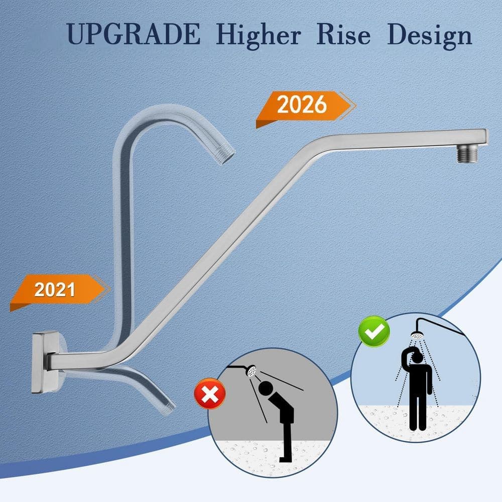 Helhom 16.5 in. Z/S Shaped Square Shower Head Extension Arm with Flange for Fixed Bathroom in Brushed Nickle (3)