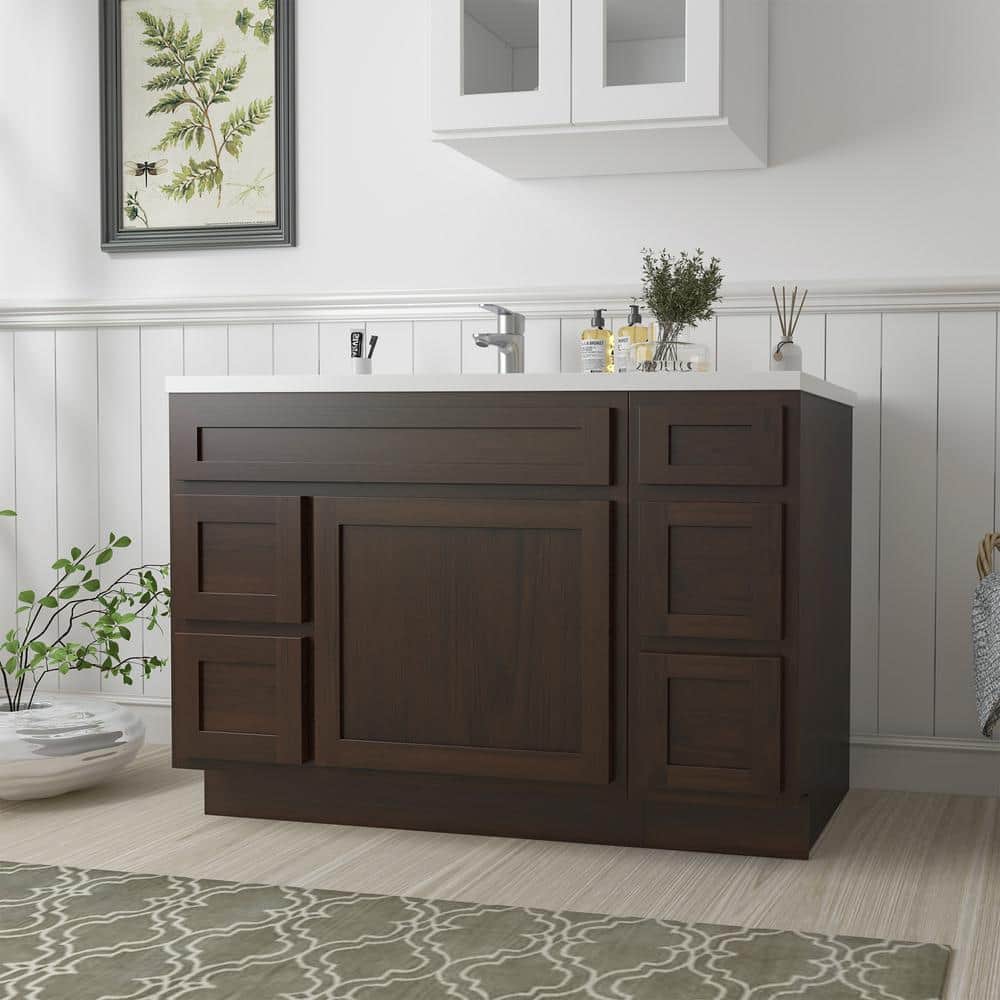Vanity Art Montclair 48 in. 1-Door and 5-Drawer Freestanding Shaker Bathroom Vanity Cabinet (No Top) in Brown - Unassembled (2)