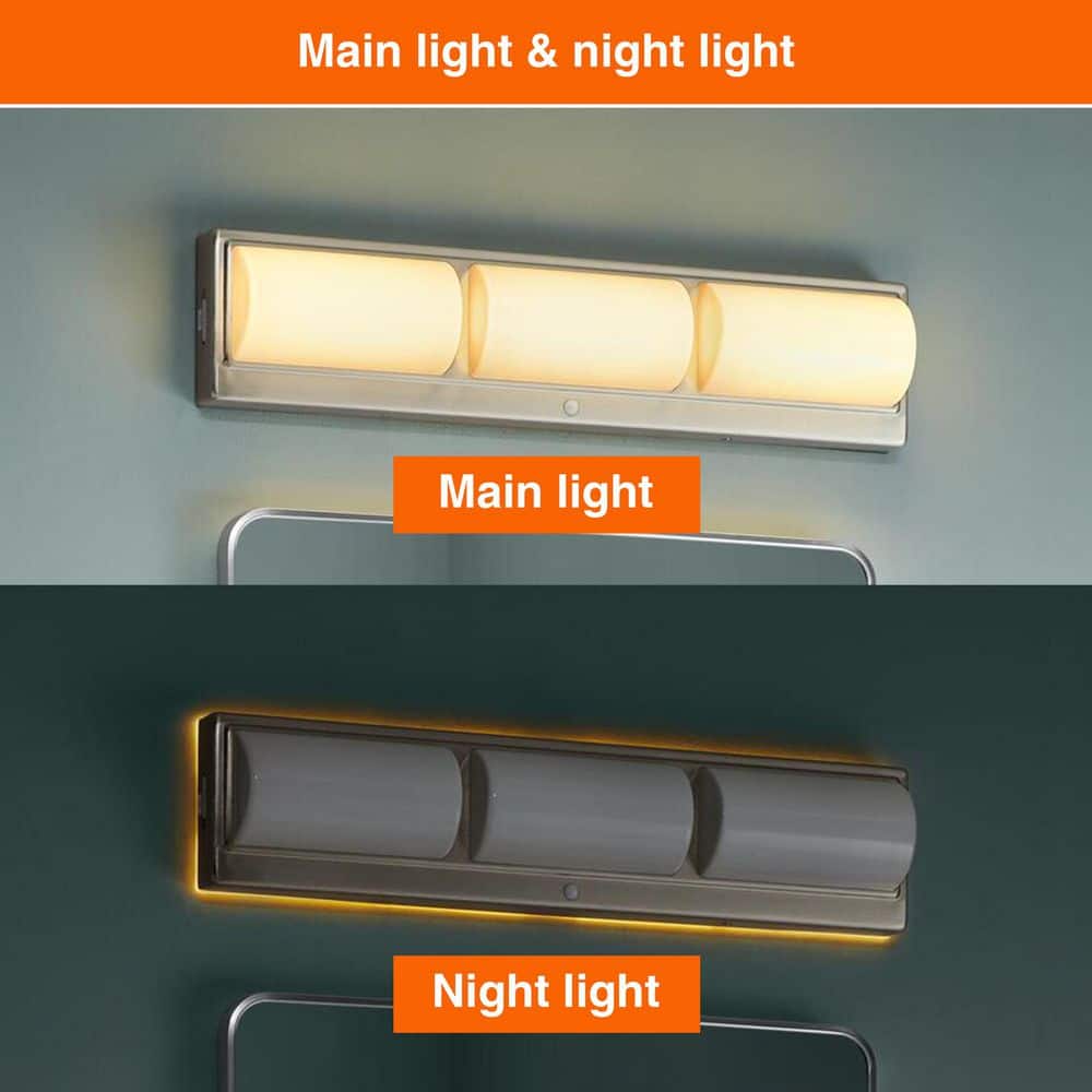 Hampton Bay Bingham 24 in. 3-Light Brushed Nickel LED 5CCT Vanity Light with Frosted Acrylic Shade and Sensor Operated Night Light (3)