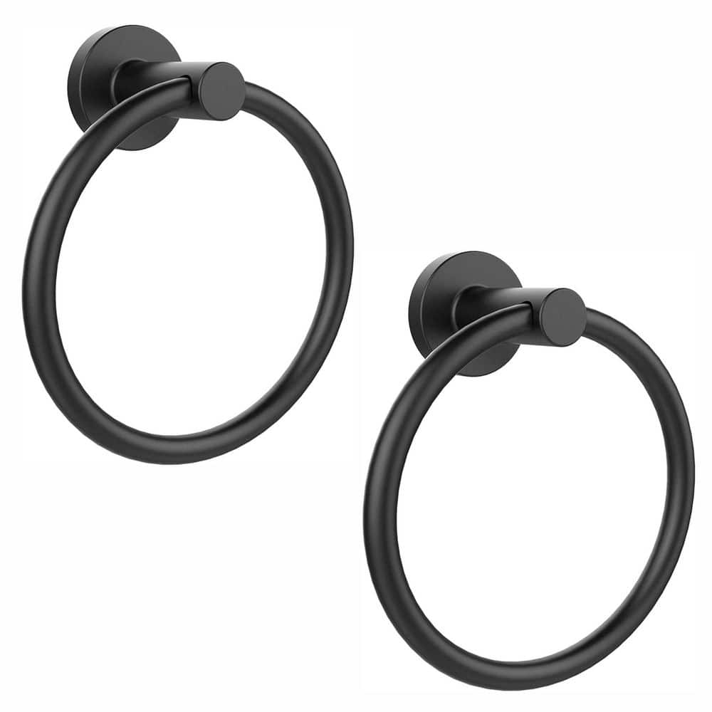 ruiling Stainless Steel 2-Pack Wall Mounted Towel Ring with Pivots in Matte Black (1)