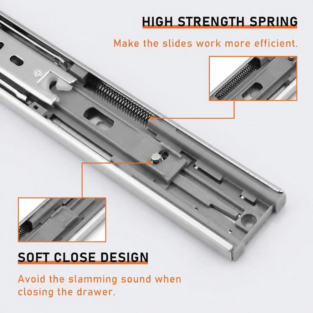 LAIFUCAM 22 in. Zinc-Plated Steel Rear/Side Mount Soft-Close Heavy Duty Ball Bearing Full Extension Drawer Slides 1-Pair (2)