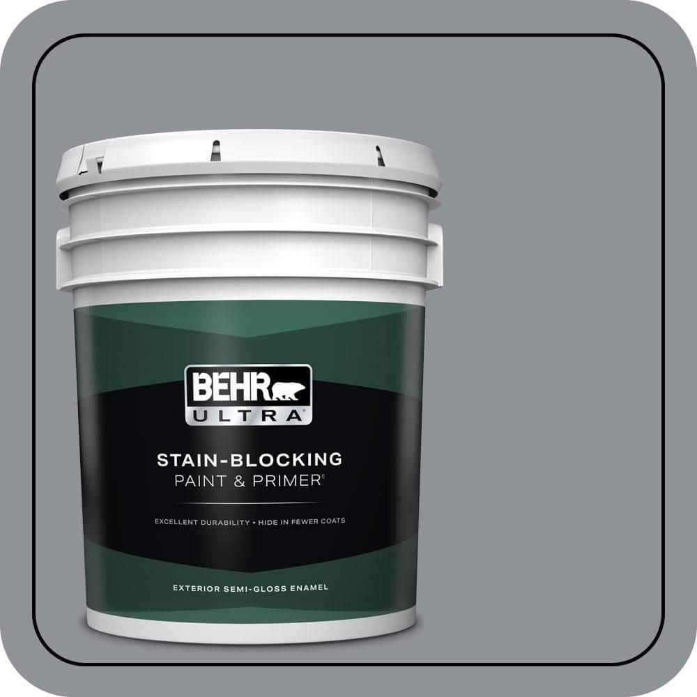 BEHR ULTRA 5 gal. #PPU26-05 Flint Gray Semi-Gloss Enamel Exterior Paint & Primer