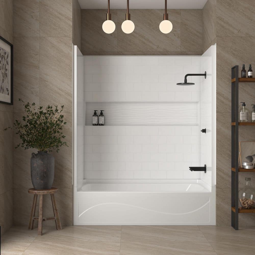 Vanity Art 60 in. x 32 in. 4-Piece Direct-to-Stud Alcove Tub Surround With Left Drian Soaking Bathtub Combo in White (1)