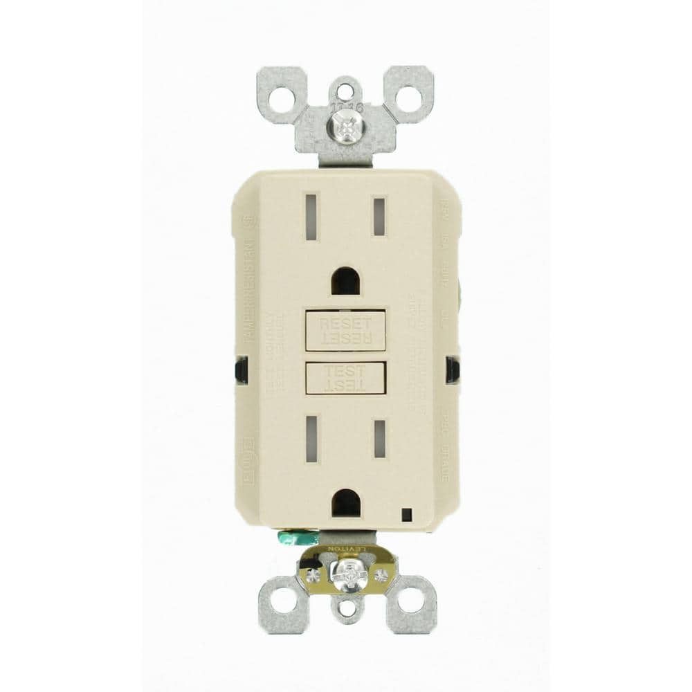 Leviton 15 Amp 125-Volt Duplex SmarTest Self-Test SmartlockPro Tamper Resistant GFCI Outlet, Light Almond (4-Pack) GFTR1-4T