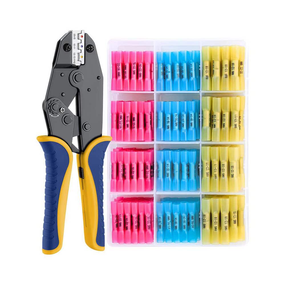 Unbranded Crimping Tool for Heat Shrink Butt Connectors with 200PCS Marine Grade Tinned Red Copper AWG 22-10 Kit