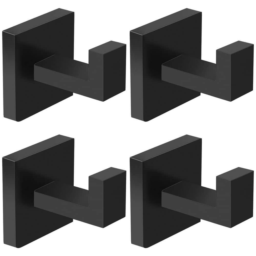 Unbranded 4-Pack Matte Black Square Stainless Steel Wall-Mounted J-Hook Towel Robe Hook for Bathroom and Kitchen Wall