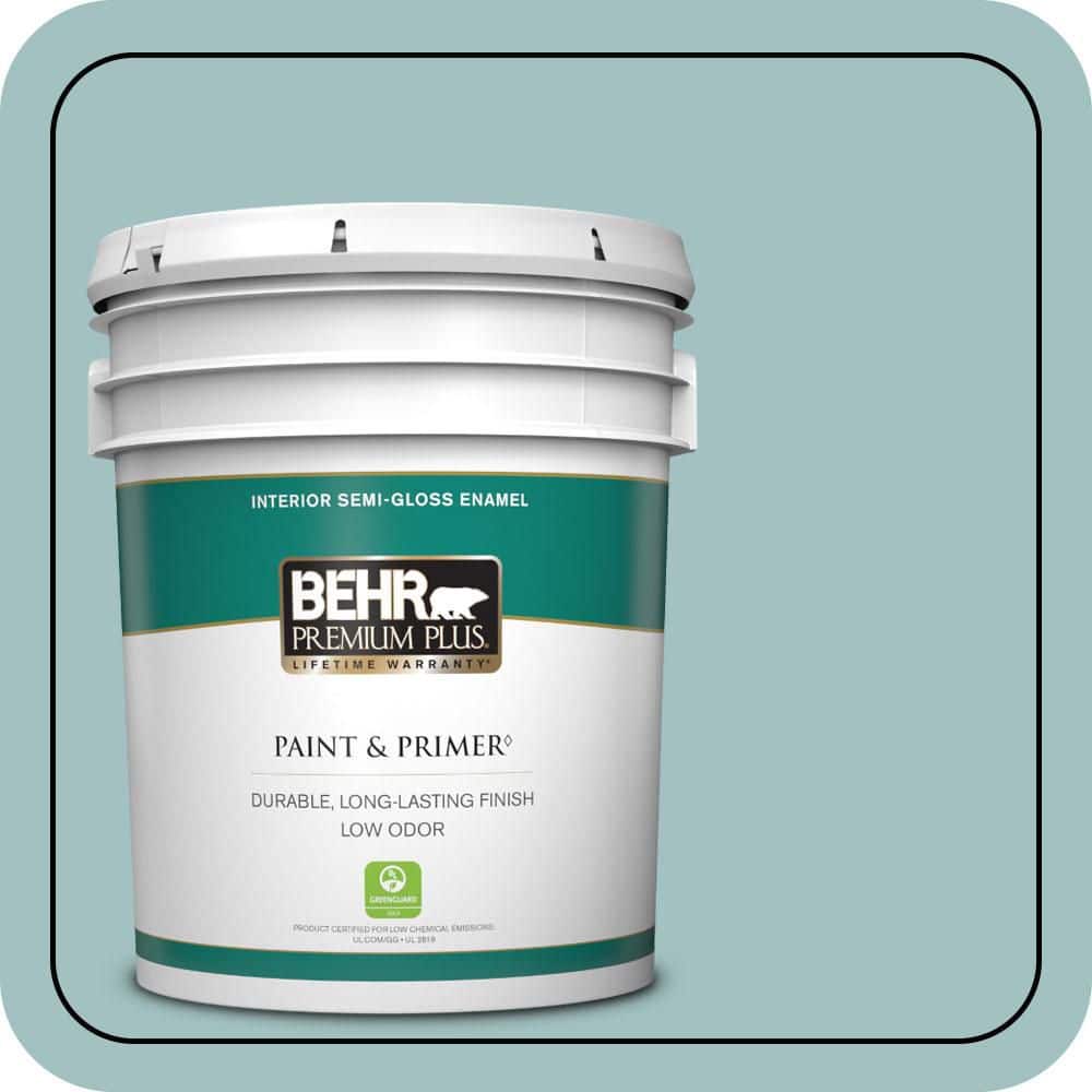BEHR PREMIUM PLUS 5 gal. #S440-3 Aspiring Blue Semi-Gloss Enamel Low Odor Interior Paint & Primer