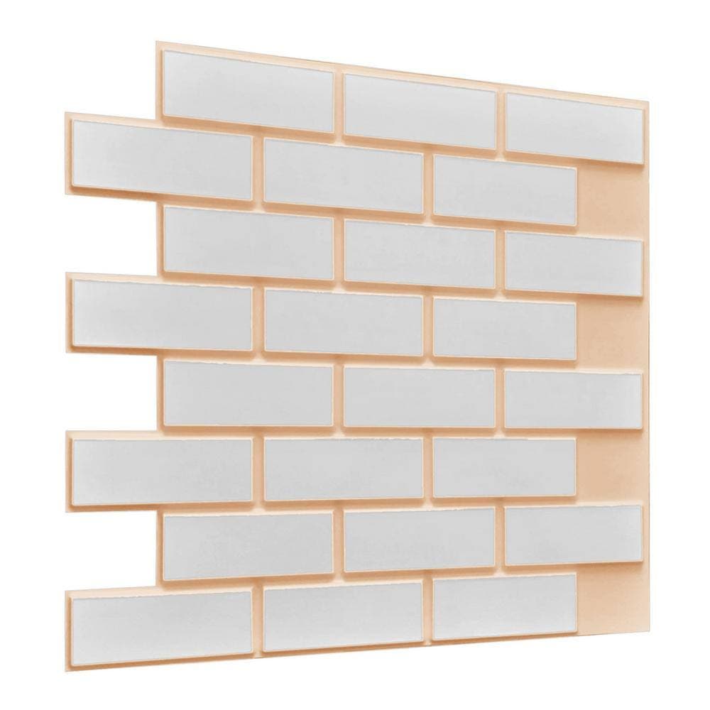 Dundee Deco 3D Falkirk Retro IV 23 in. x 23 in. White Beige Faux Brick PVC Decorative Wall Paneling (10-Pack) (3)