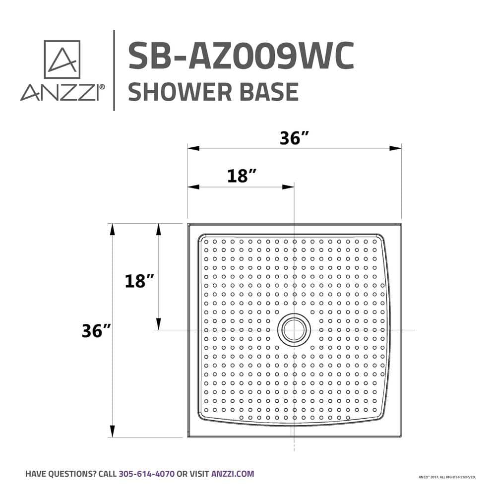 ANZZI Titan Base Series 36 in. L x 36 in. W Corner Shower Shower Pan Base with Center Drain in Glossy White Marine Acrylic (3)