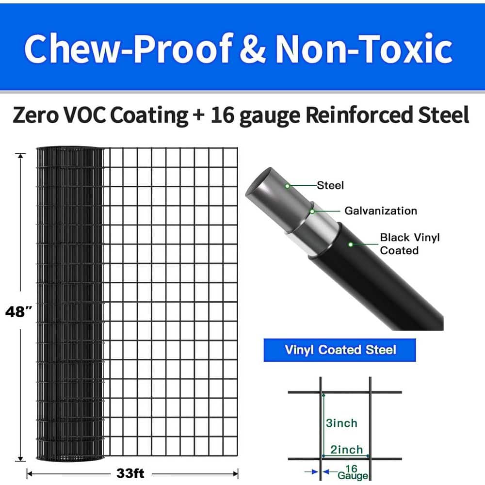 Tidoin 4 ft. x 33 ft. 16-Gauge PVC and Metal Vinyl-Coated Welded Wire Mesh Support Poultry Cage Protective Fence (2)