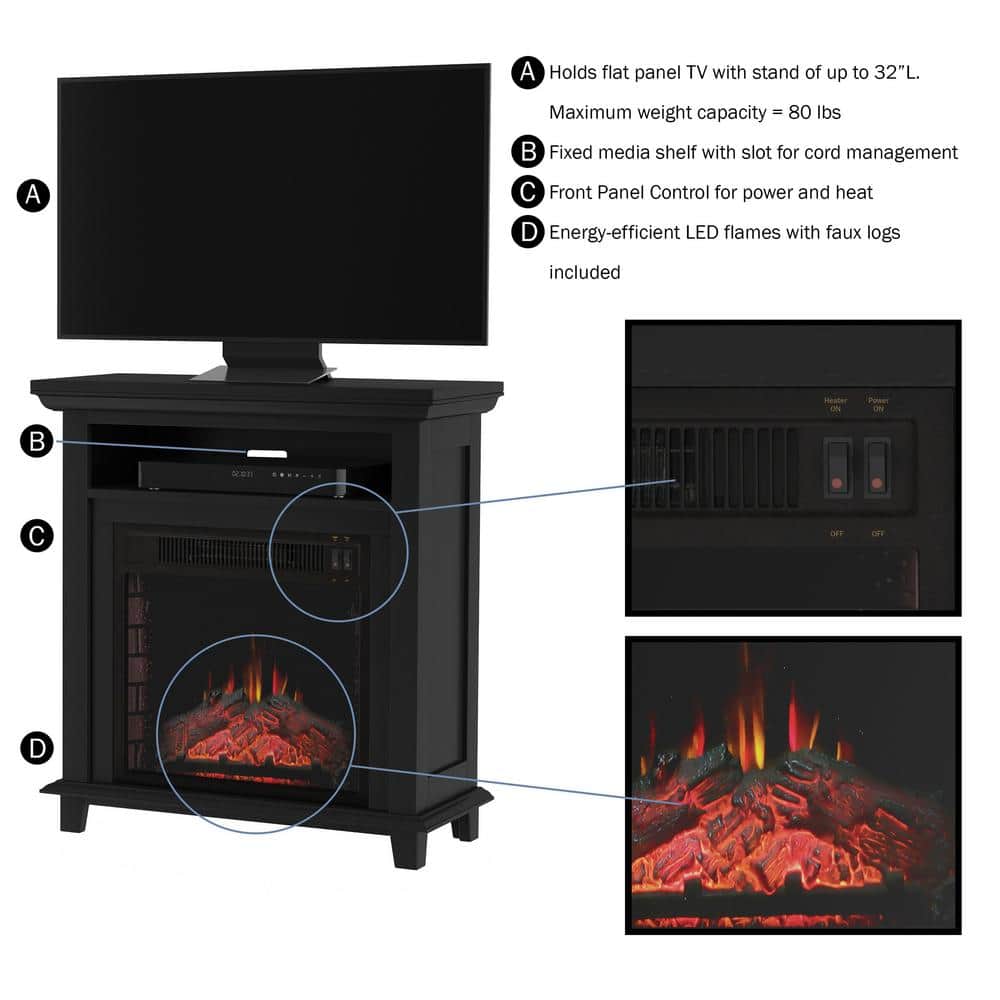 Northwest 32 in. Freestanding Electric Fireplace TV Stand in Black (2)