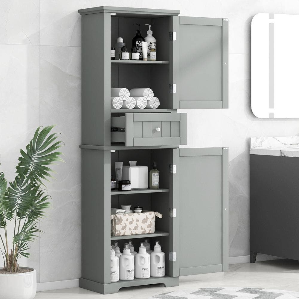 Cesicia 22 in. W 11 in. D 67.3 in. H MDF Freestanding Linen Cabinet with Adjustable Shelf (3)