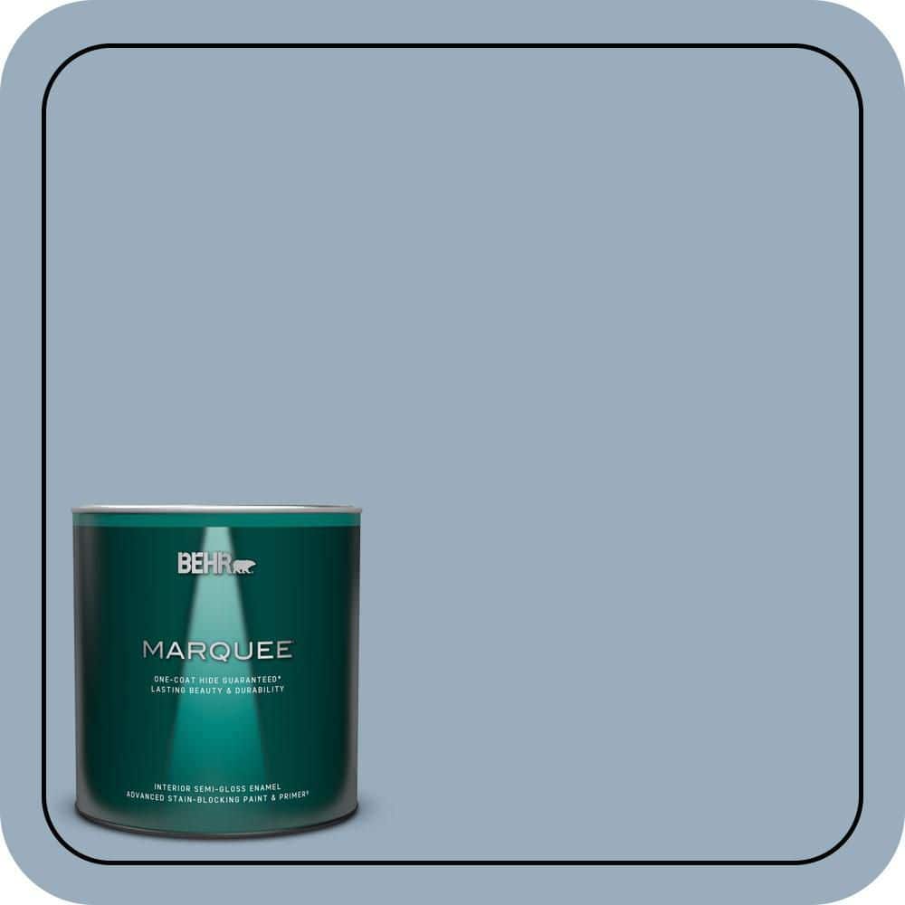 BEHR MARQUEE 1 qt. #S510-3 Ombre Blue One-Coat Hide Semi-Gloss Enamel Interior Paint & Primer