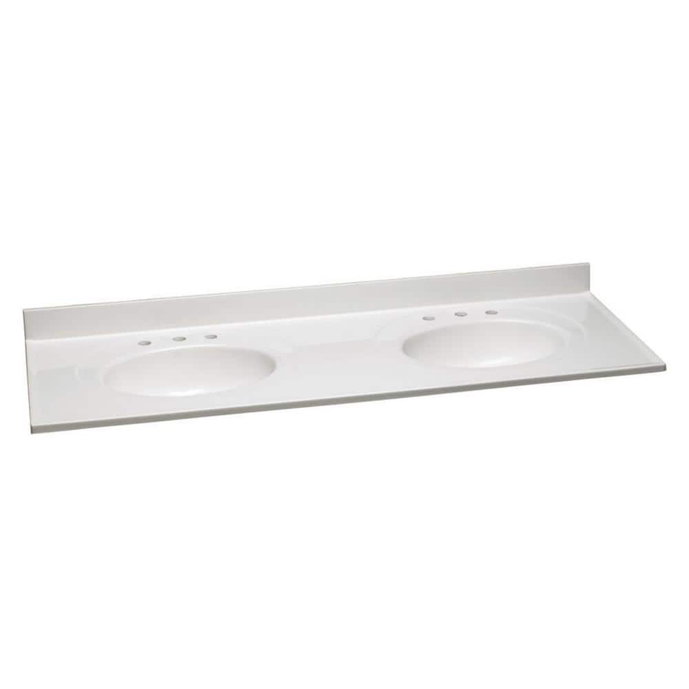 Design House 61 in. W Cultured Marble Vanity Top in Solid White with Solid White Double Basins with 8 in. Widespread Faucet Spread (1)