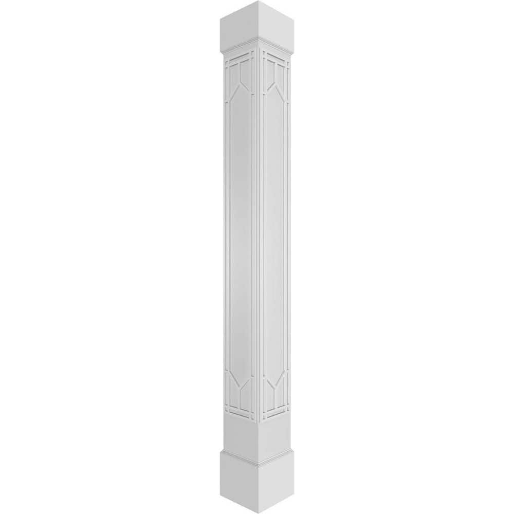 Ekena Millwork 11-5/8 in. 10 ft. Premium Square Non-Tapered Shaker Fretwork PVC Column Wrap Kit with Standard Capital and Base
