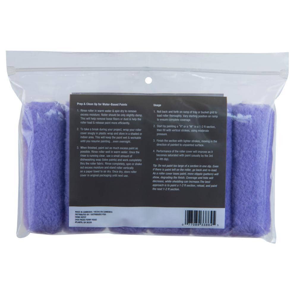 PRIVATE BRAND UNBRANDED Premium 4 in. x 3/8 in. High-Capacity Purple Knit Mini Paint Roller Cover (6 Pack) (3)