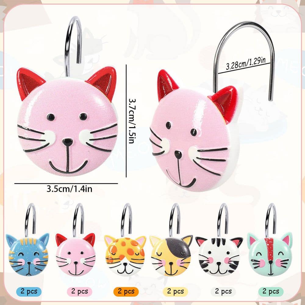 KHKFY 12-Piece Decorative Resin Cat Shower Curtain Rings in 6 Designs for Bathroom and Bedroom Decor 12-Piece (2)
