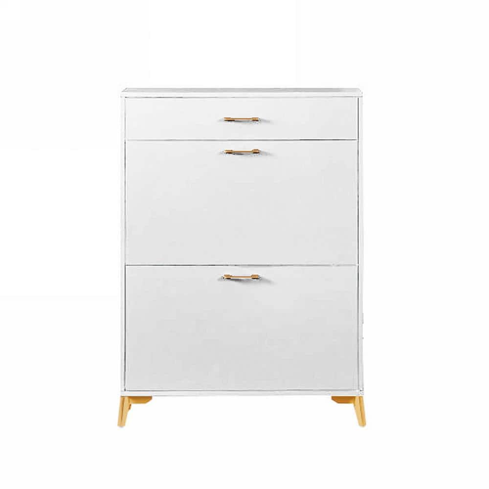 Unbranded 32 in. W x 10 in. D x 43 in. H White Linen Cabinet Shoe Storage Cabinet With Flip-Top Drawers and Metal Leg Rack