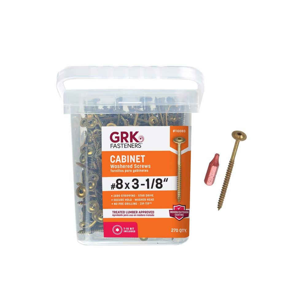 GRK Fasteners #8 x 3-1/8 in. Star Drive Washer Head Cabinet Wood Screw ( 270-Piece Per Pack)