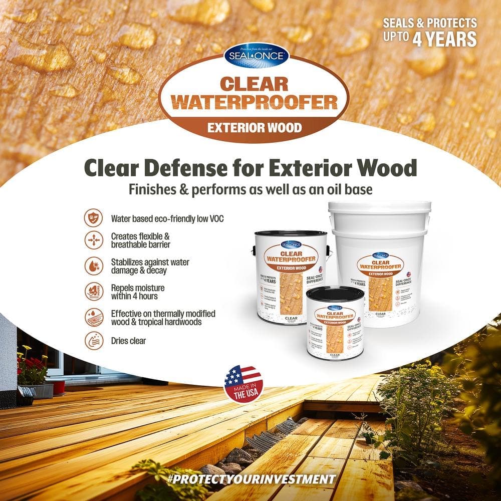 SEAL-ONCE 1 gal. Clear Water-Based Waterproofing Exterior Wood Sealer (2)
