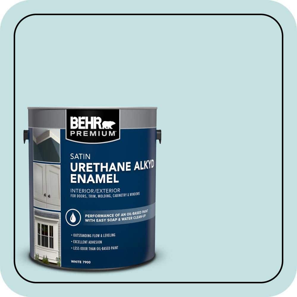 BEHR PREMIUM 1 gal. #T17-04 Peek a Blue Urethane Alkyd Satin Enamel Interior/Exterior Paint