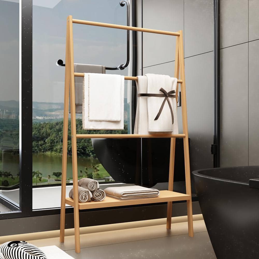 JimsMaison 3-Tier Freestanding Bamboo Bathroom Towel Rack in Neutral (2)