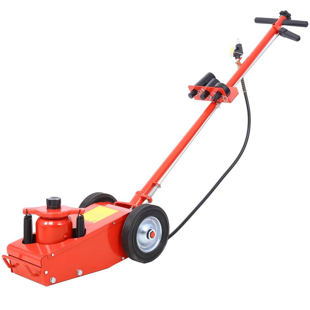 Amucolo 35 Ton Red Hydraulic Floor Jack Air-Operated Axle Bottle Jack with 4 Extension Saddle Set Built-in Wheels (1)