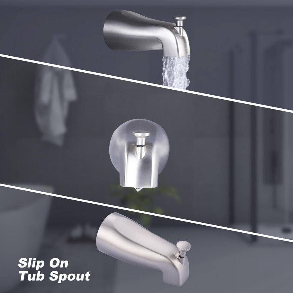 Unbranded Single Handle 7-Spray Double Shower Fixed and Handheld Shower Shower Faucet 1.8 GPM with Tub Spout in Brushed Nickel (2)