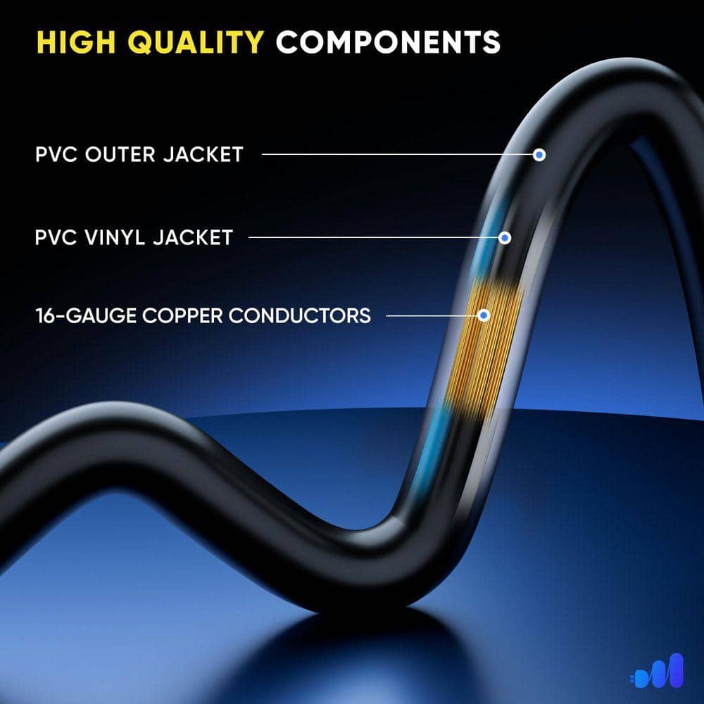 MAXIMM 50 ft. 16 / 3 Light Duty Indoor I-Shaped Extension Cord, 3-Outlet, 13 Amps, Black with Green Indicators (3)